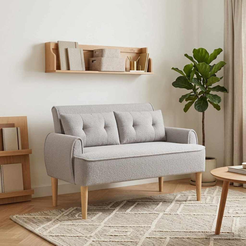 Produktbild för Loveseat med knapprapport Ljusgrå 117 x 67 x 77 cm Bouclé