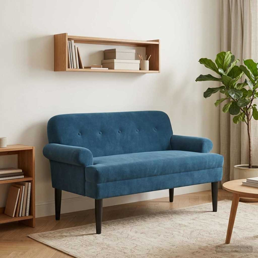 Produktbild för Loveseat med knapprapport Blå 120 x 66 x 78 cm Sammet