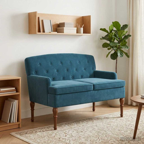 vidaXL Loveseat med knapprapport Blå 111 x 65 x 79 cm Sammet