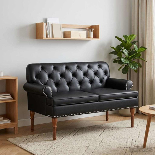 vidaXL Loveseat med knapprapport Svart 120 x 65 x 77 cm Konstläder