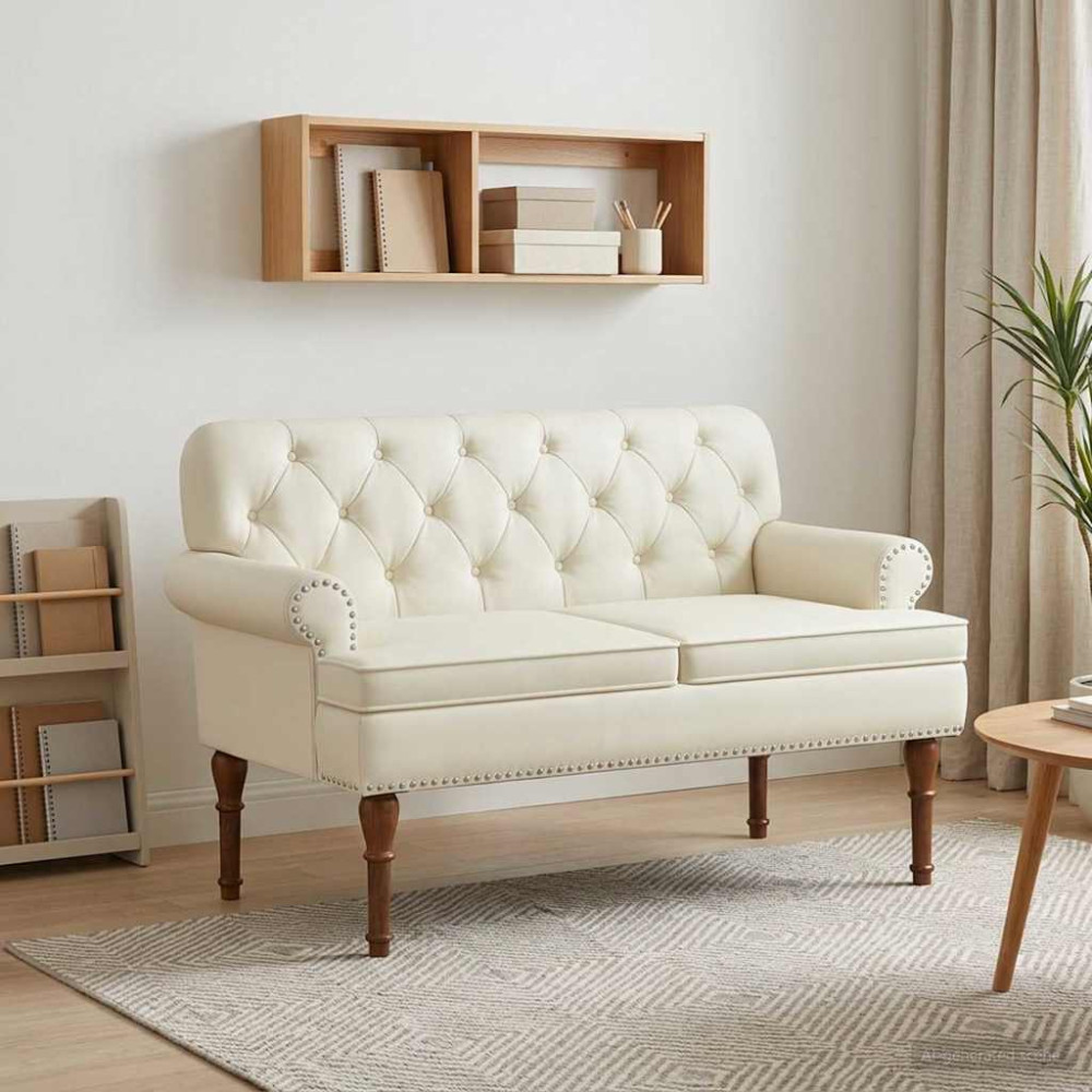 Produktbild för Loveseat med knapprapport Gräddvit 120 x 65 x 77 cm Konstläder