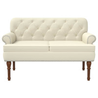Produktbild för Loveseat med knapprapport Gräddvit 120 x 65 x 77 cm Konstläder