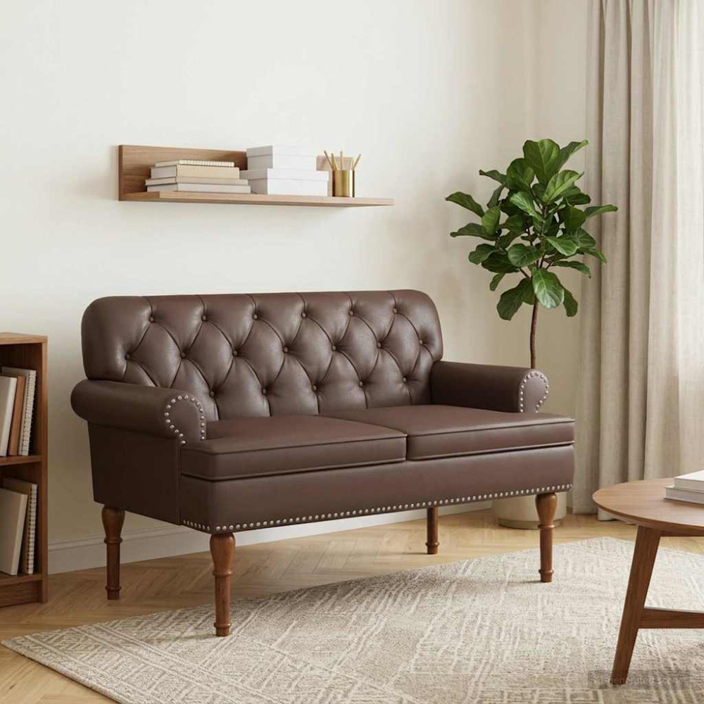 Produktbild för Loveseat med knapprapport Brun 120 x 65 x 77 cm Konstläder