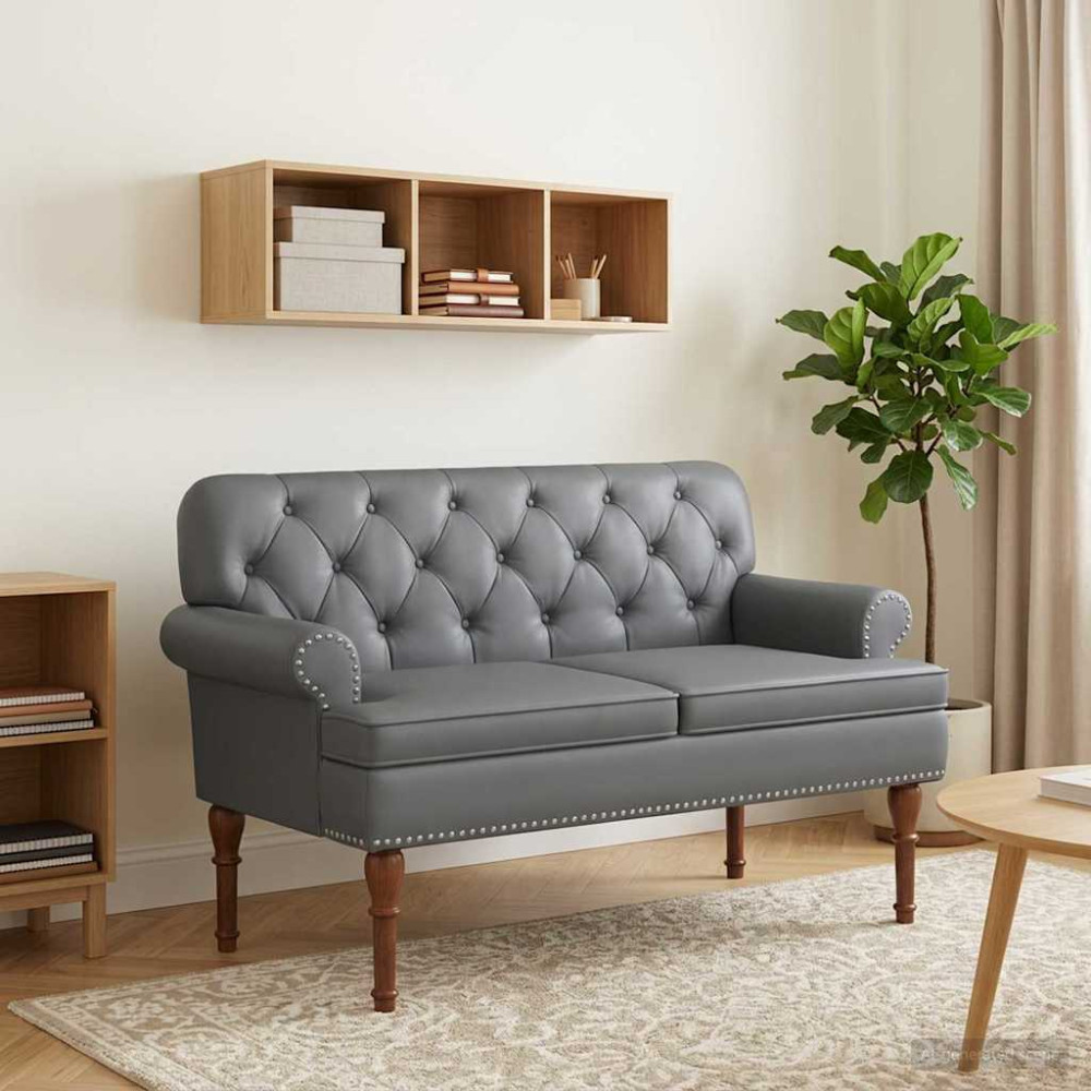 Produktbild för Loveseat med knapprapport Grå 120 x 65 x 77 cm Konstläder