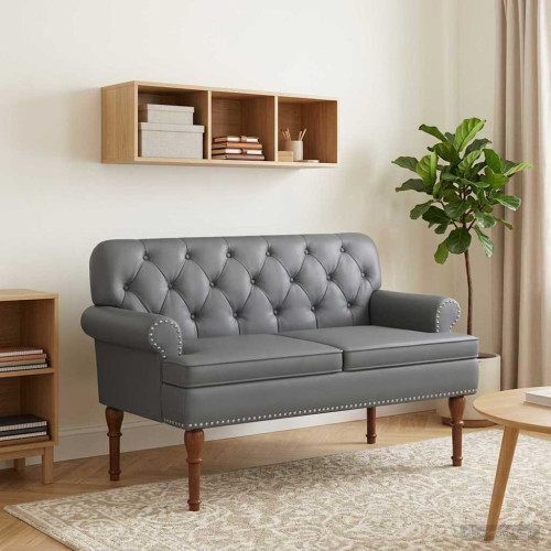 vidaXL Loveseat med knapprapport Grå 120 x 65 x 77 cm Konstläder