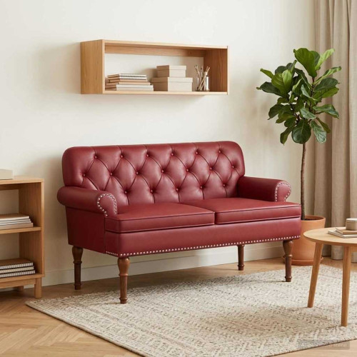 vidaXL Loveseat med knapprapport Vinröd 120 x 65 x 77 cm Konstläder