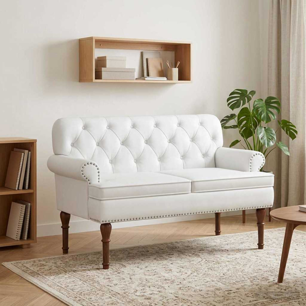 Produktbild för Loveseat med knapprapport Vit 120 x 65 x 77 cm Konstläder