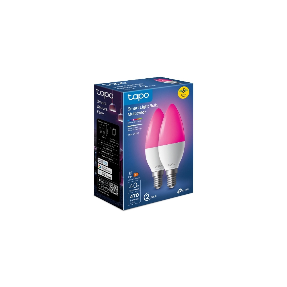 Produktbild för Tapo L430C V1 - LED-glödlampa - form: B38 - E14 - 4.8 W - 16 miljoner färger/varmt till kallt vitt ljus - 2500-6500 K