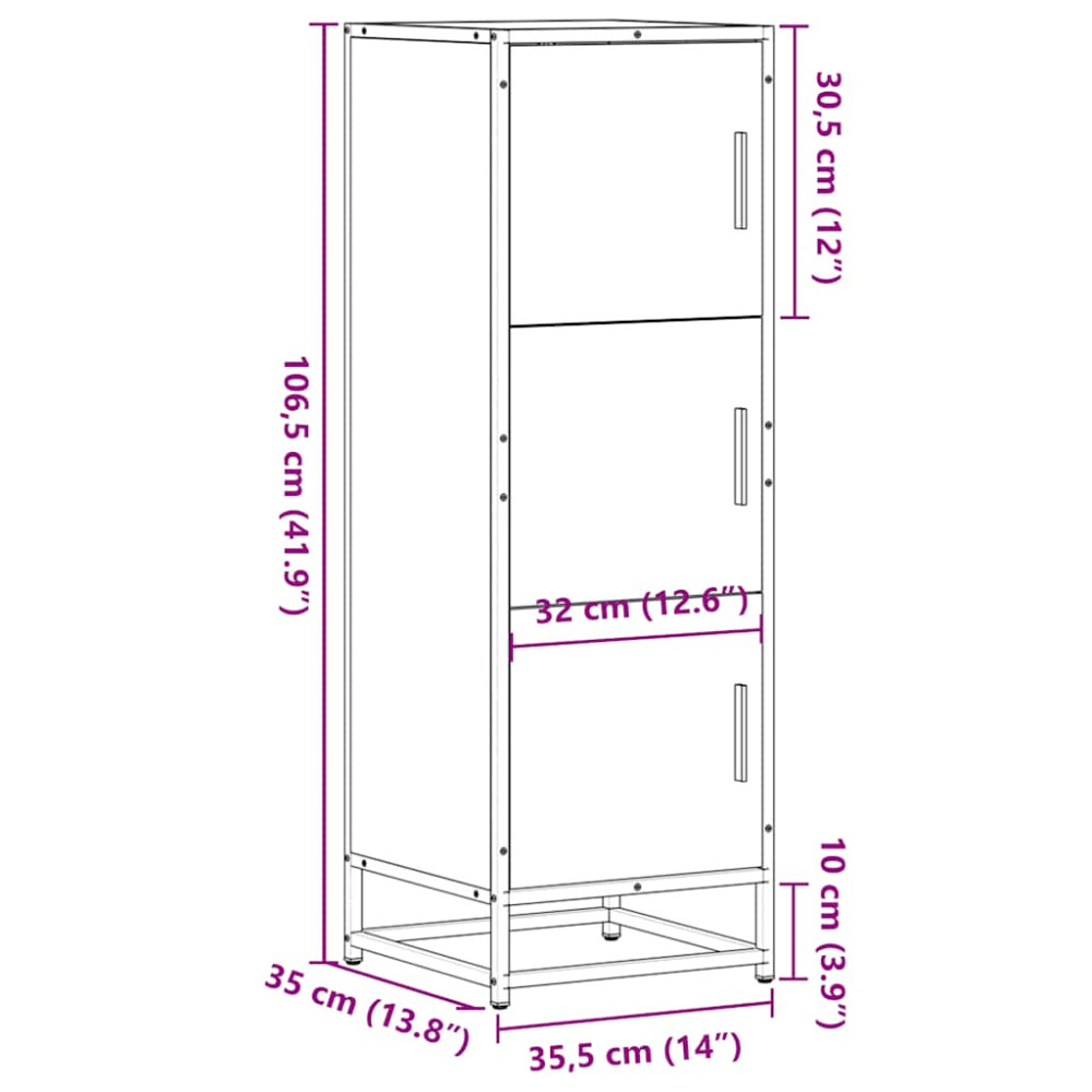 Produktbild för Högskåp svart 35,5x35x106,5 cm konstruerat trä och metall