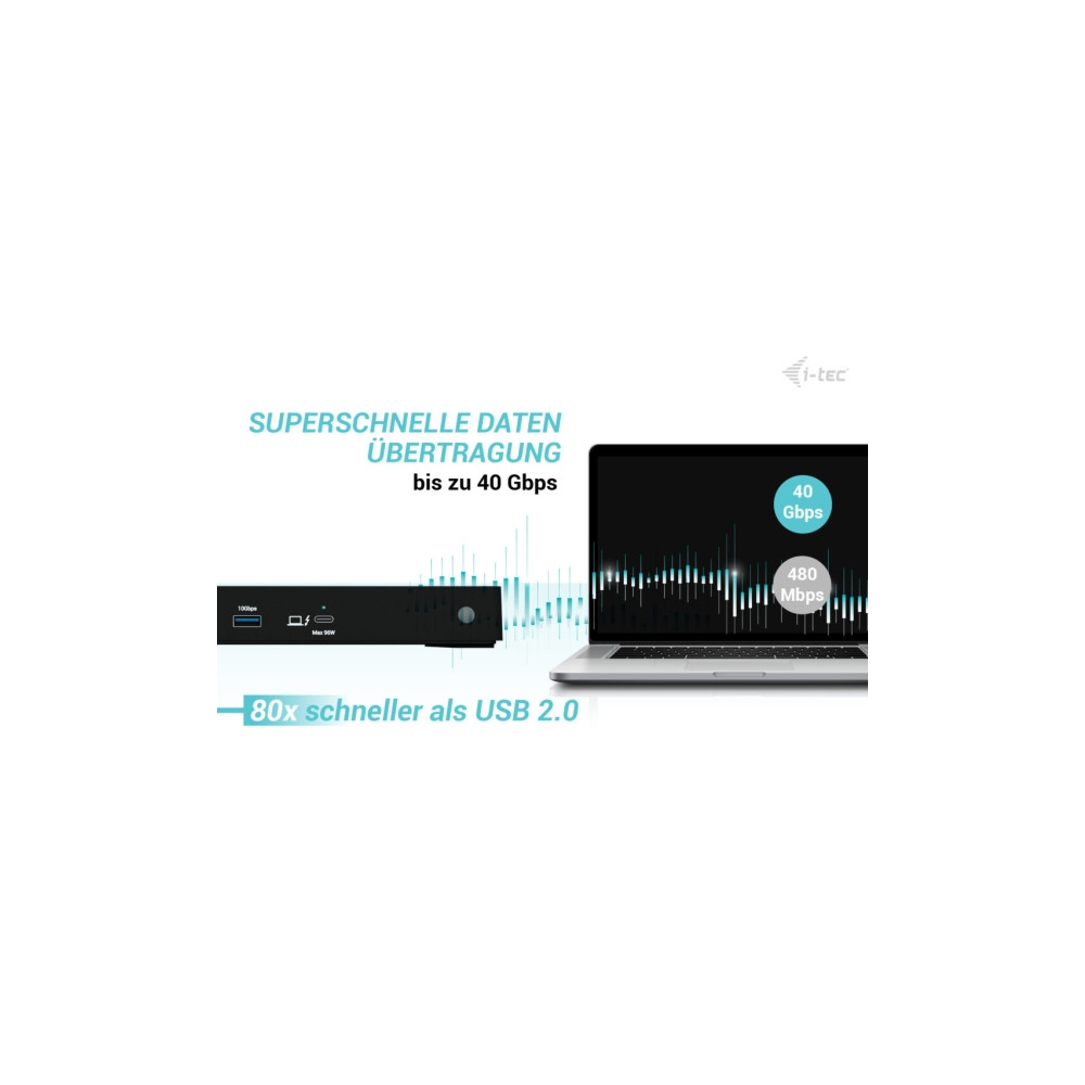 Produktbild för i-Tec - dockningsstation - USB-C / USB4 / Thunderbolt 3 / Thunderbolt 4 / Thunderbolt 5 - 2 x HDMI, Thunderbolt 4 - 1GbE, 2.5GbE