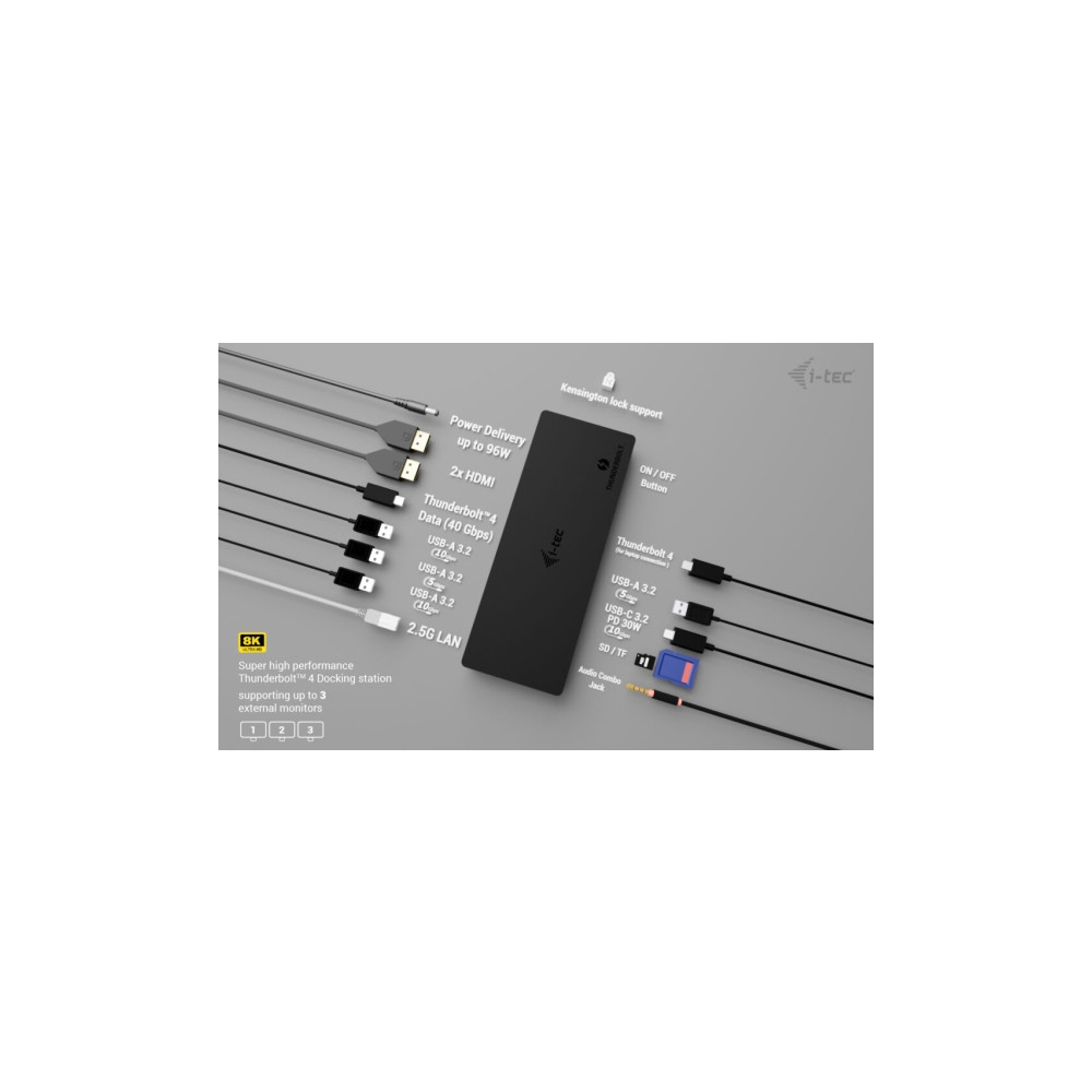 Produktbild för i-Tec - dockningsstation - USB-C / USB4 / Thunderbolt 3 / Thunderbolt 4 / Thunderbolt 5 - 2 x HDMI, Thunderbolt 4 - 1GbE, 2.5GbE