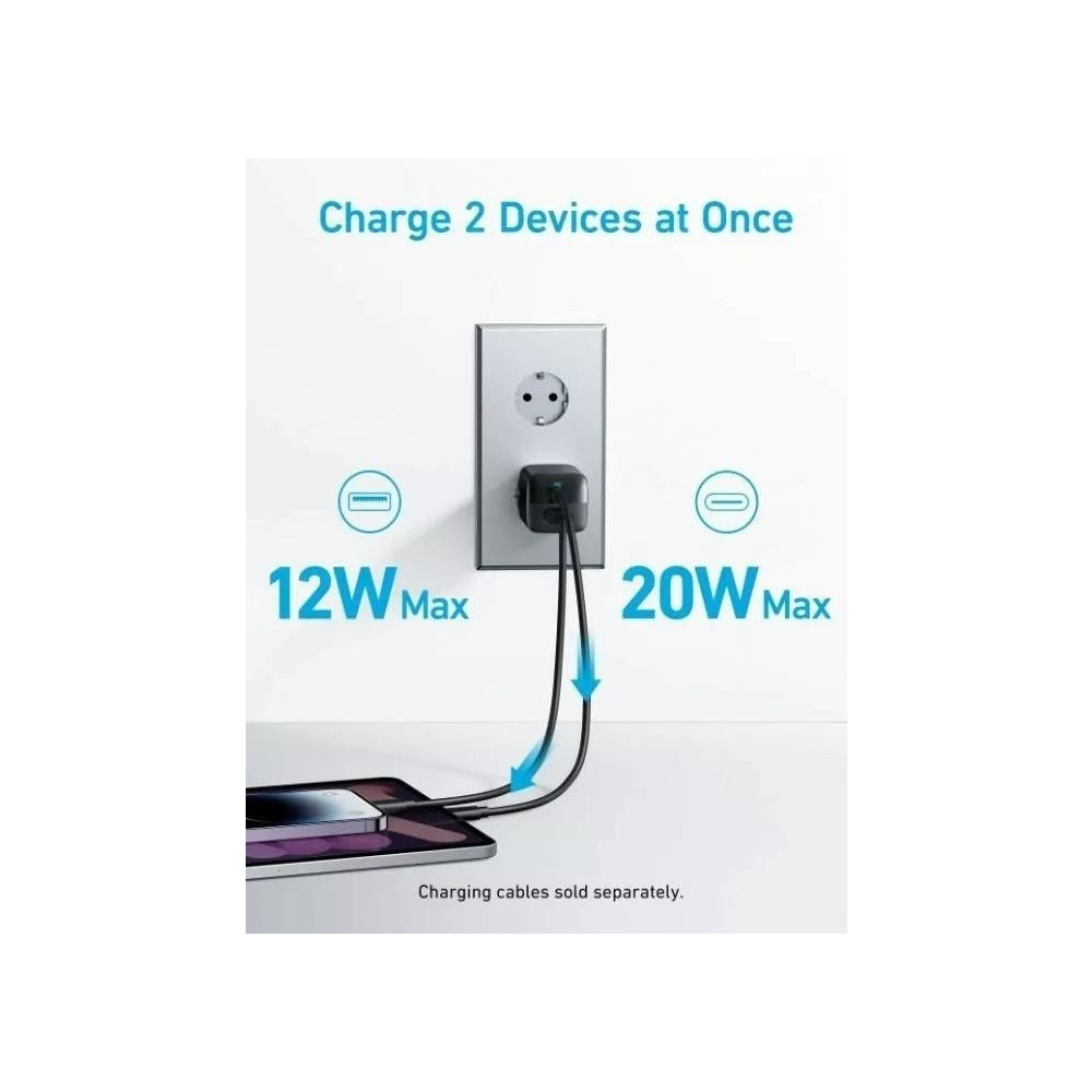 Produktbild för Anker 323 strömadapter - 24 pin USB-C, USB typ A - 33 Watt
