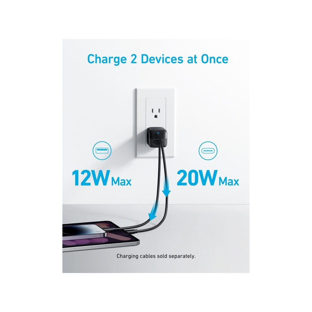Produktbild för Anker 323 strömadapter - 24 pin USB-C, USB typ A - 33 Watt