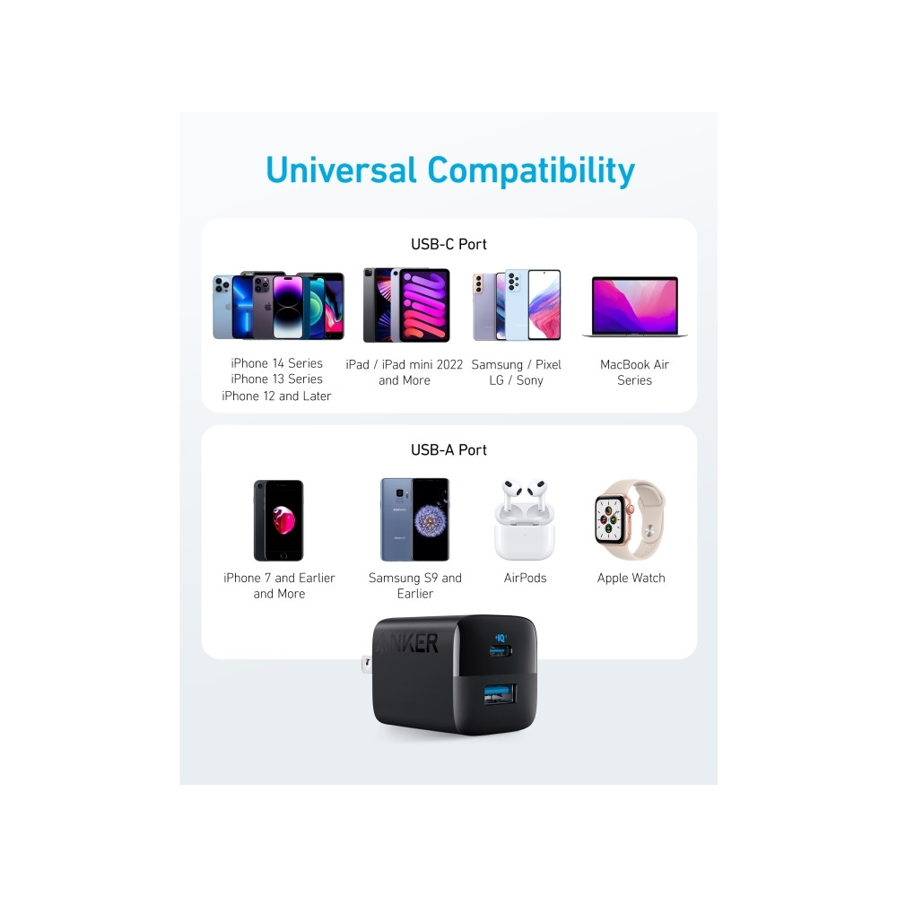 Produktbild för Anker 323 strömadapter - 24 pin USB-C, USB typ A - 33 Watt
