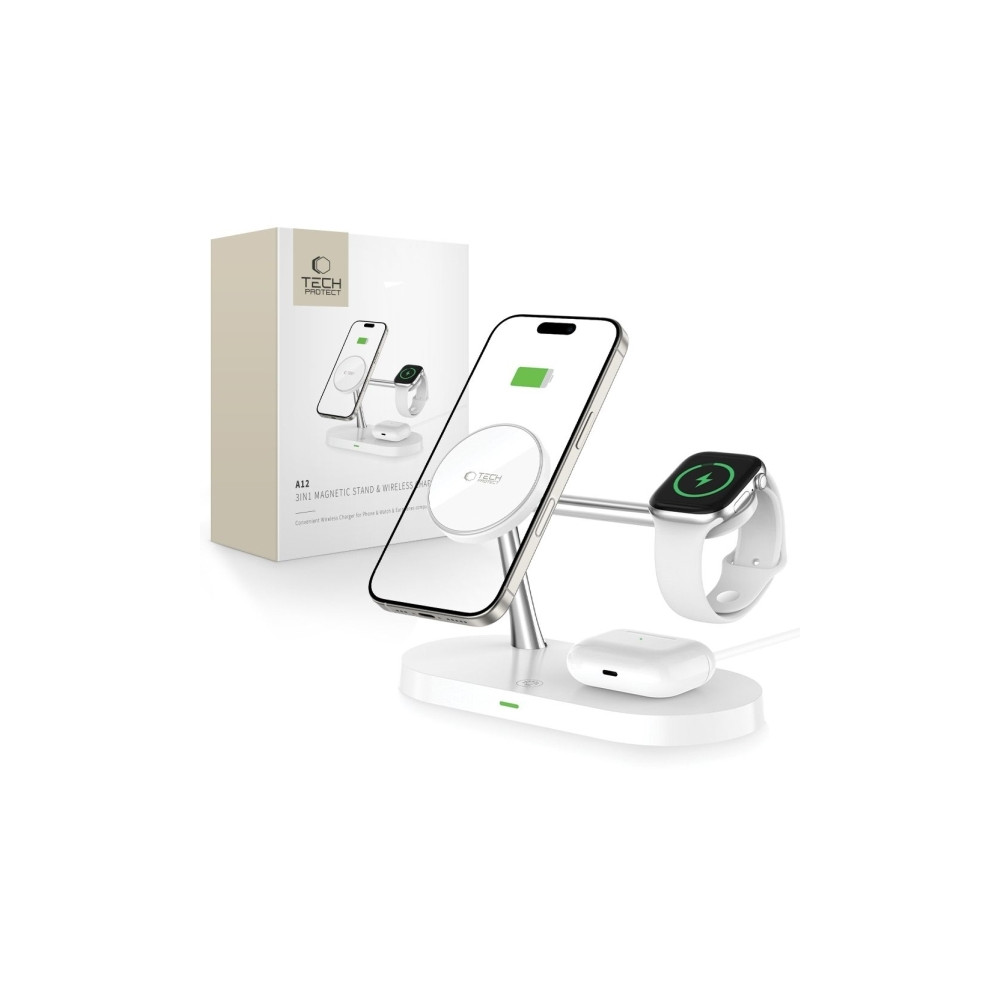 Produktbild för Tech-Protect A12 3-i-1 MagSafe induktionsladdare för smartph...