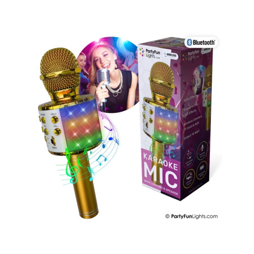 Partyfunlights MUSIC Lightning karaoke mic party speaker gold 1200mA electr...