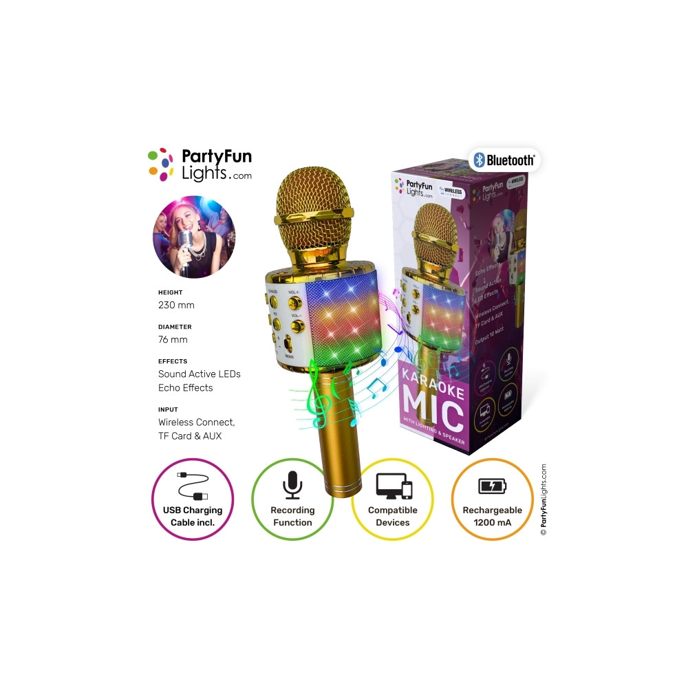 Produktbild för MUSIC Lightning karaoke mic party speaker gold 1200mA electr...