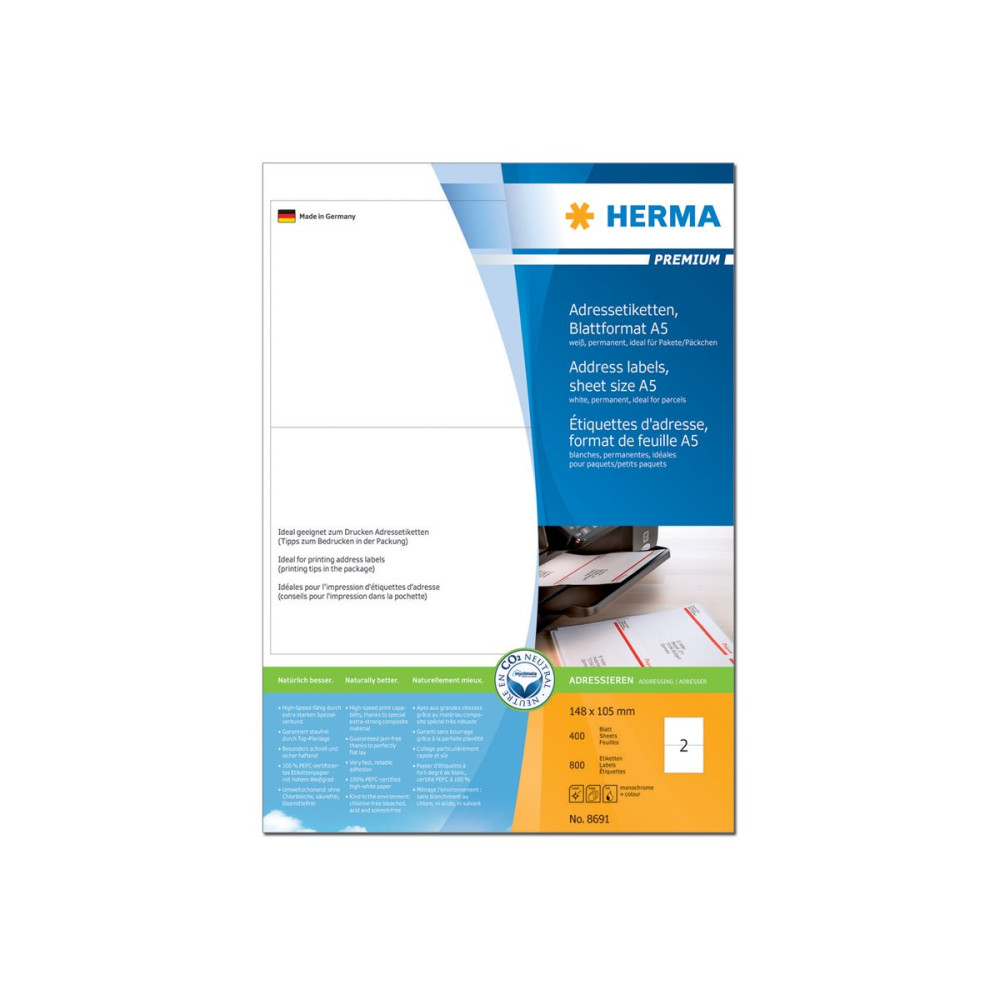 Produktbild för HERMA Special - adresslappar - matt - 800 etikett (er) - 148 x 105 mm