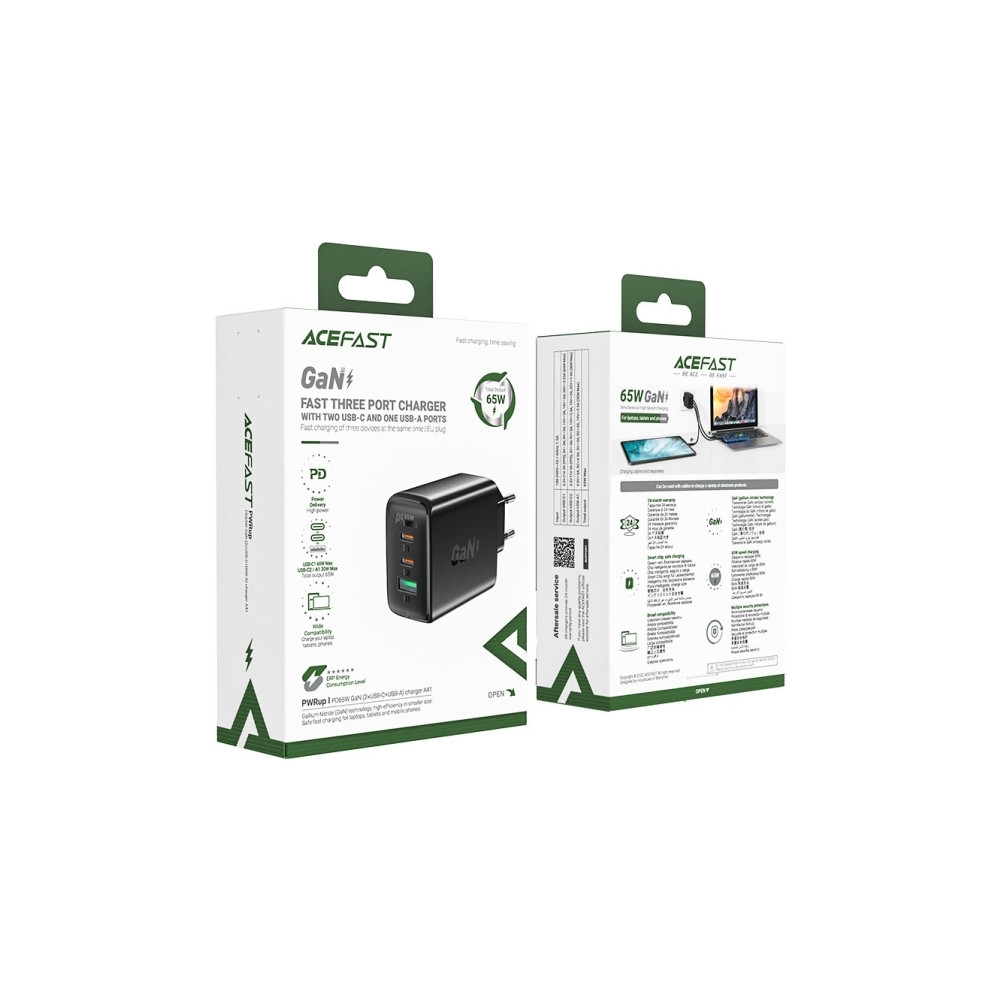 Produktbild för Acefast snabbladdare GaN (2xUSB-C / USB-A) PPS / PD / QC4+ 6...