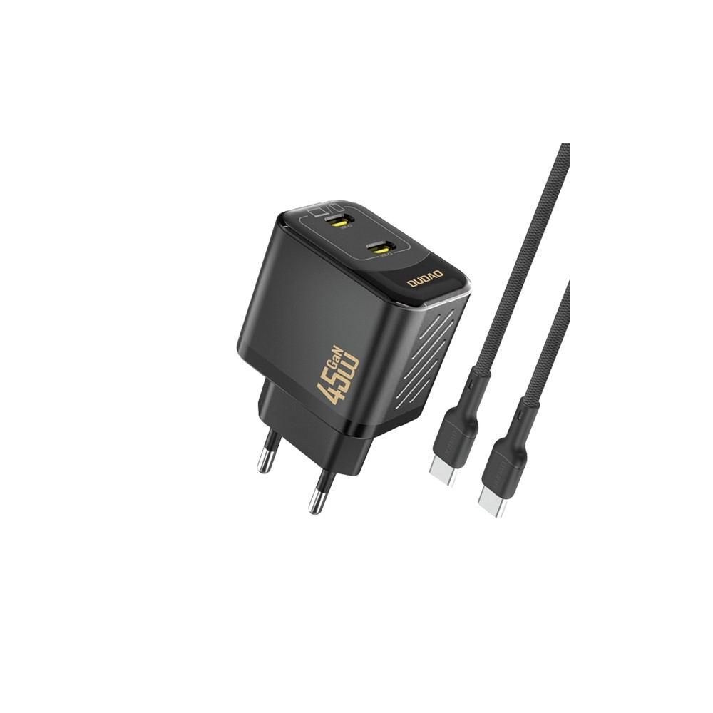Produktbild för Dudao A28PCEU-adapter 45W 2xUSB-C (1 m USB-C till USB-C-kabe...