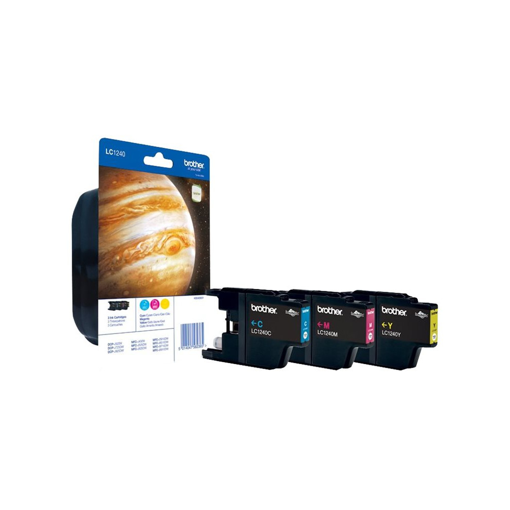 Produktbild för Brother LC1240 - 3-pack - gul, cyan, magenta - original - bläckpatron