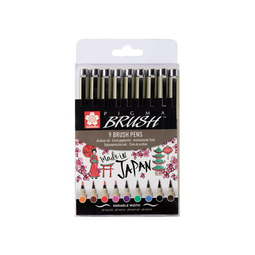 Sakura Sakura Pigma Brush penselset 9-pack /  Pigma Brush Wallet 9