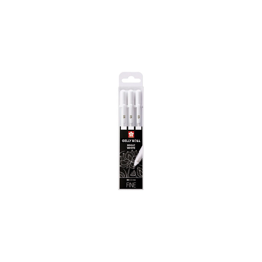 Produktbild för Sakura Gelly Roll Basic vit penna, fin 0,3 mm, set om 3 / Gelly Roll Basic White Pen Fine 03 mm Set 3