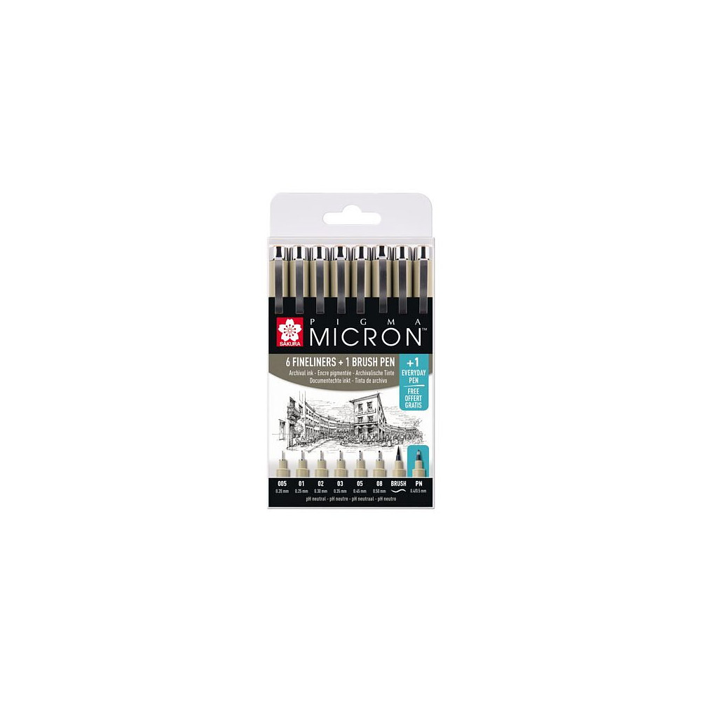 Produktbild för Sakura  Pigma Micron finelinerset 7 + 1 PN / Pigma Micron Wallet 7 + 1 PN