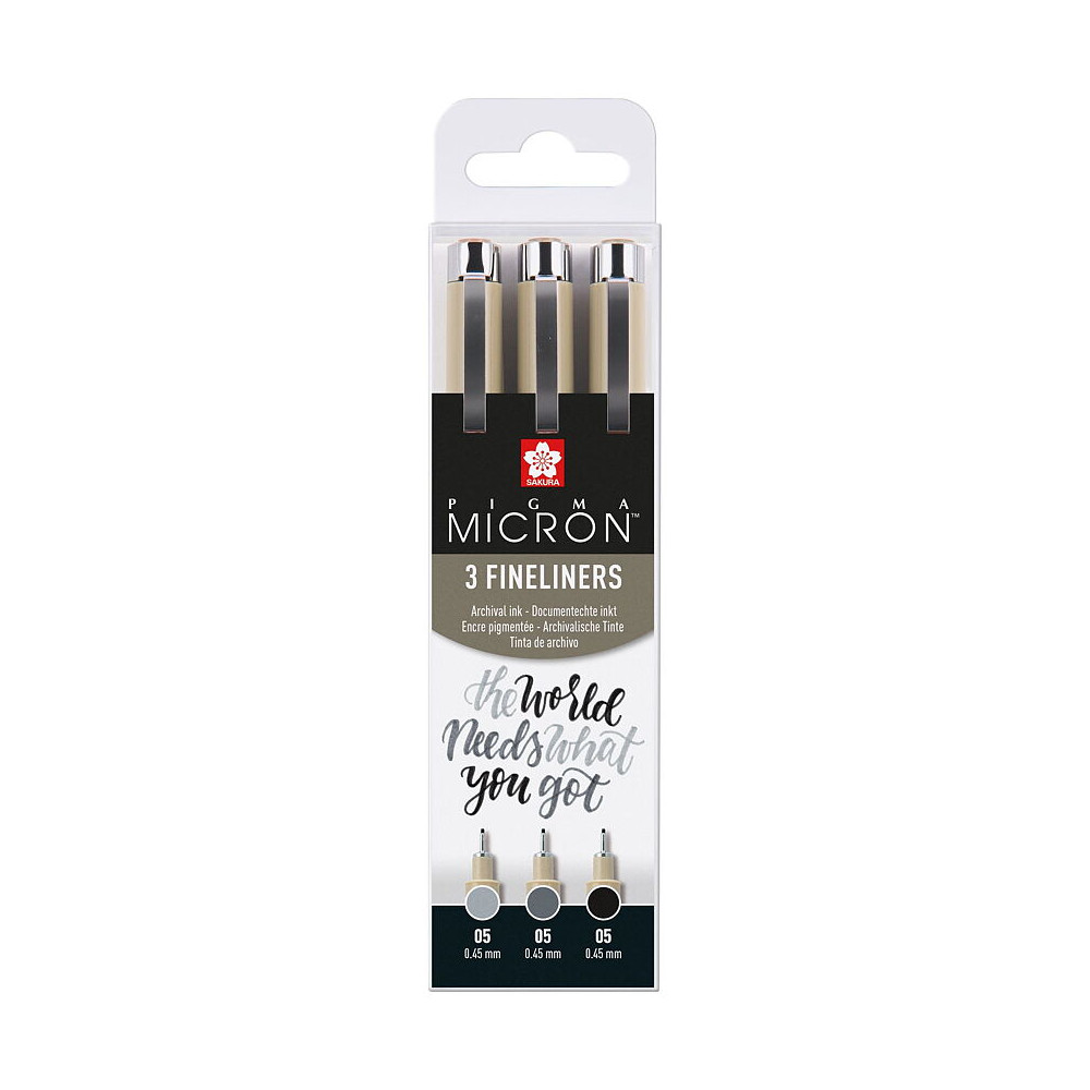 Produktbild för Sakura Pigma Micron 05 fineliner set 3 pens black & gray
