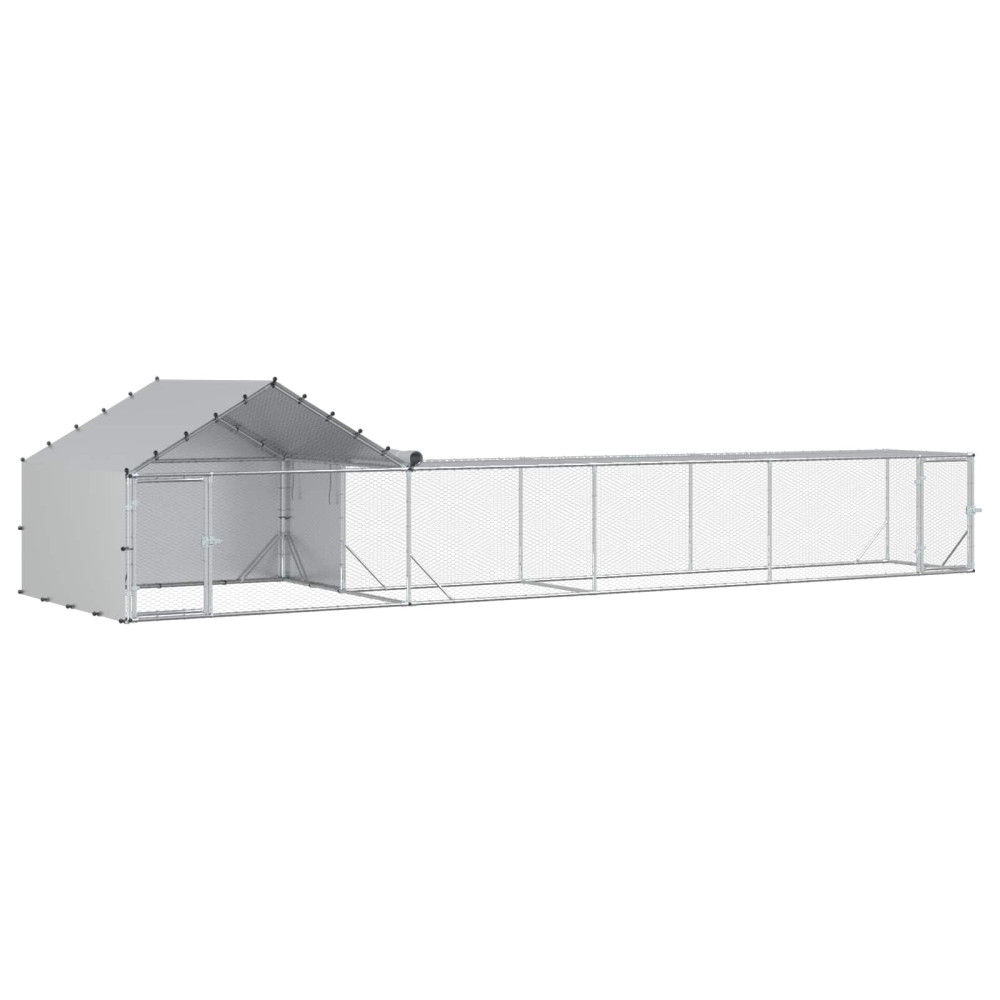 Produktbild för Kylling Coop med tak och gård 2 st Silver 7 x 2 x 1,5 m