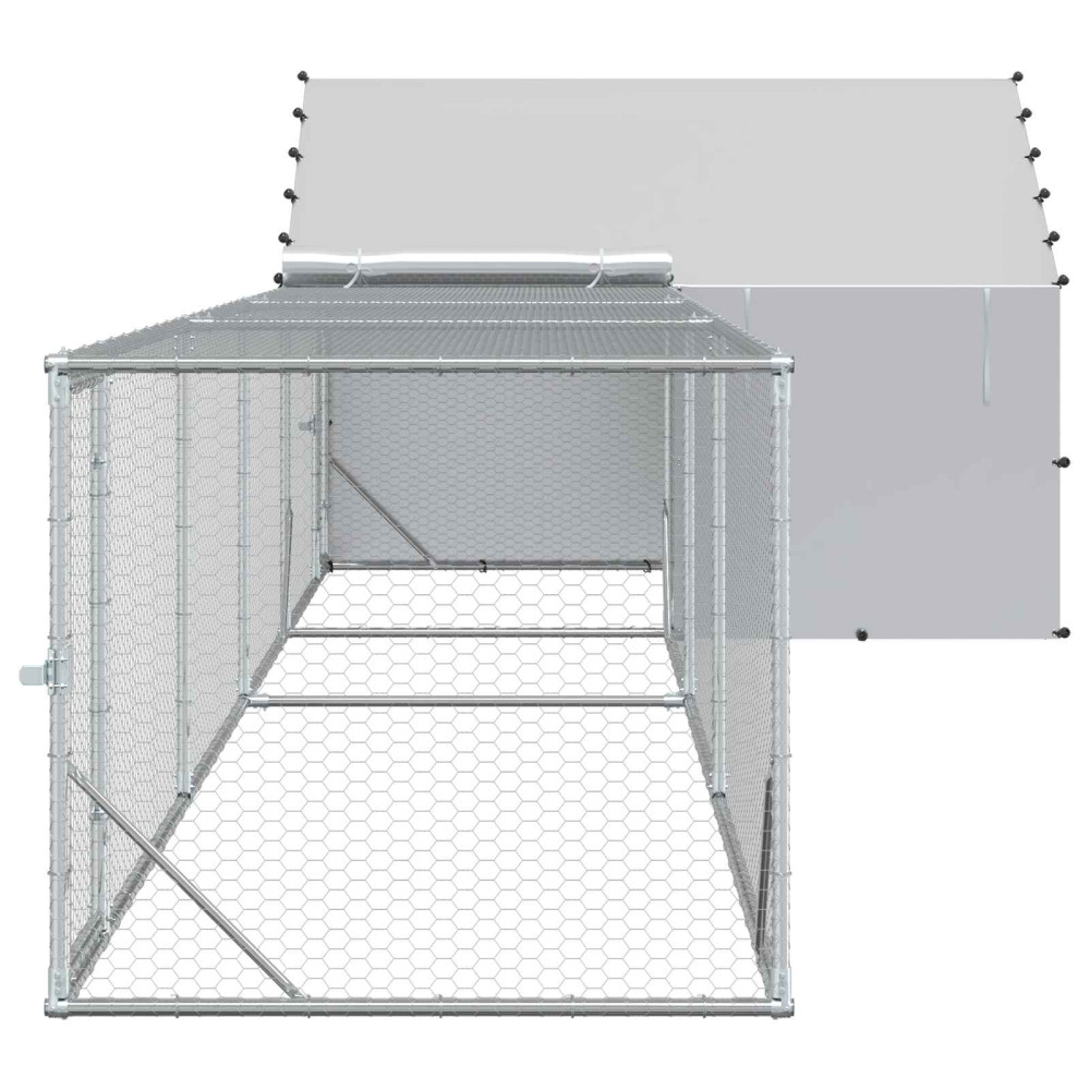 Produktbild för Kylling Coop med tak och gård 2 st Silver 7 x 2 x 1,5 m
