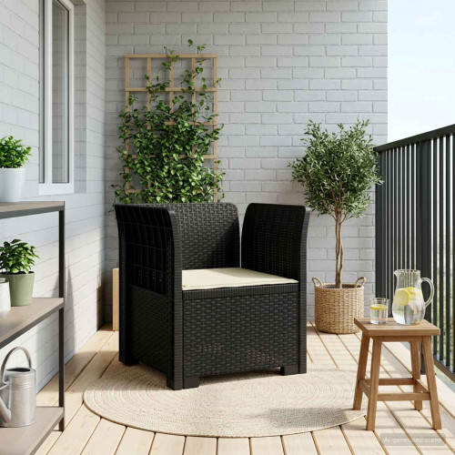 vidaXL 1-sits fåtölj med kudde i rottlook PP Antracit