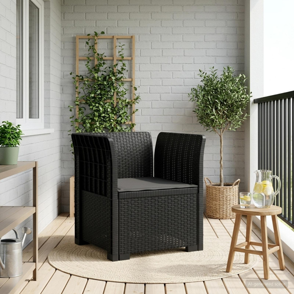 Produktbild för 1-sits fåtölj med kudde i rottlook PP Antracit