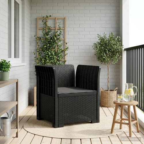 vidaXL 1-sits fåtölj med kudde i rottlook PP Antracit