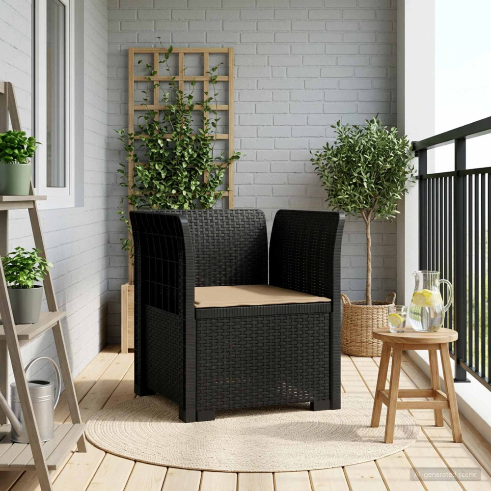 Produktbild för 1-sits fåtölj med kudde i rottlook PP Antracit