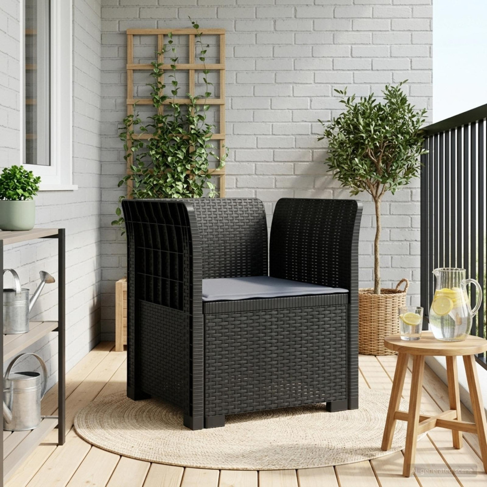Produktbild för 1-sits fåtölj med kudde i rottlook PP Antracit