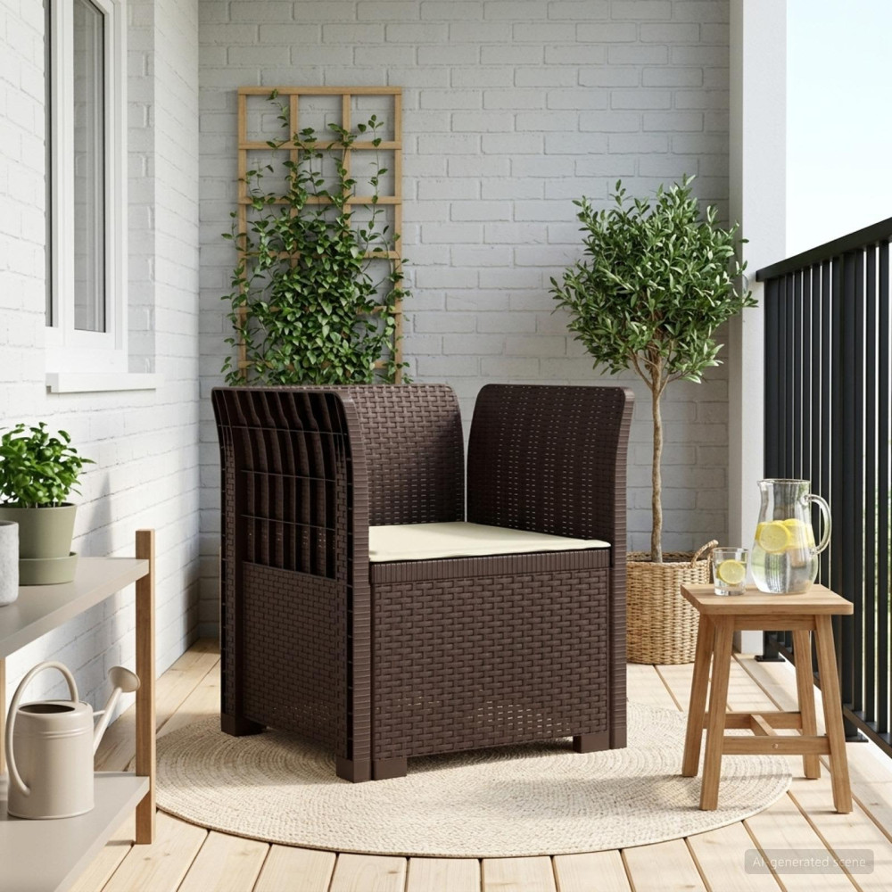 Produktbild för 1-sits fåtölj med kudde i rottlook PP Brun
