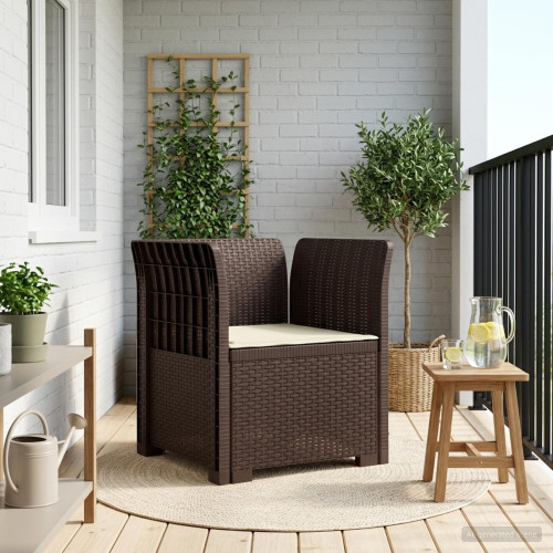vidaXL 1-sits fåtölj med kudde i rottlook PP Brun