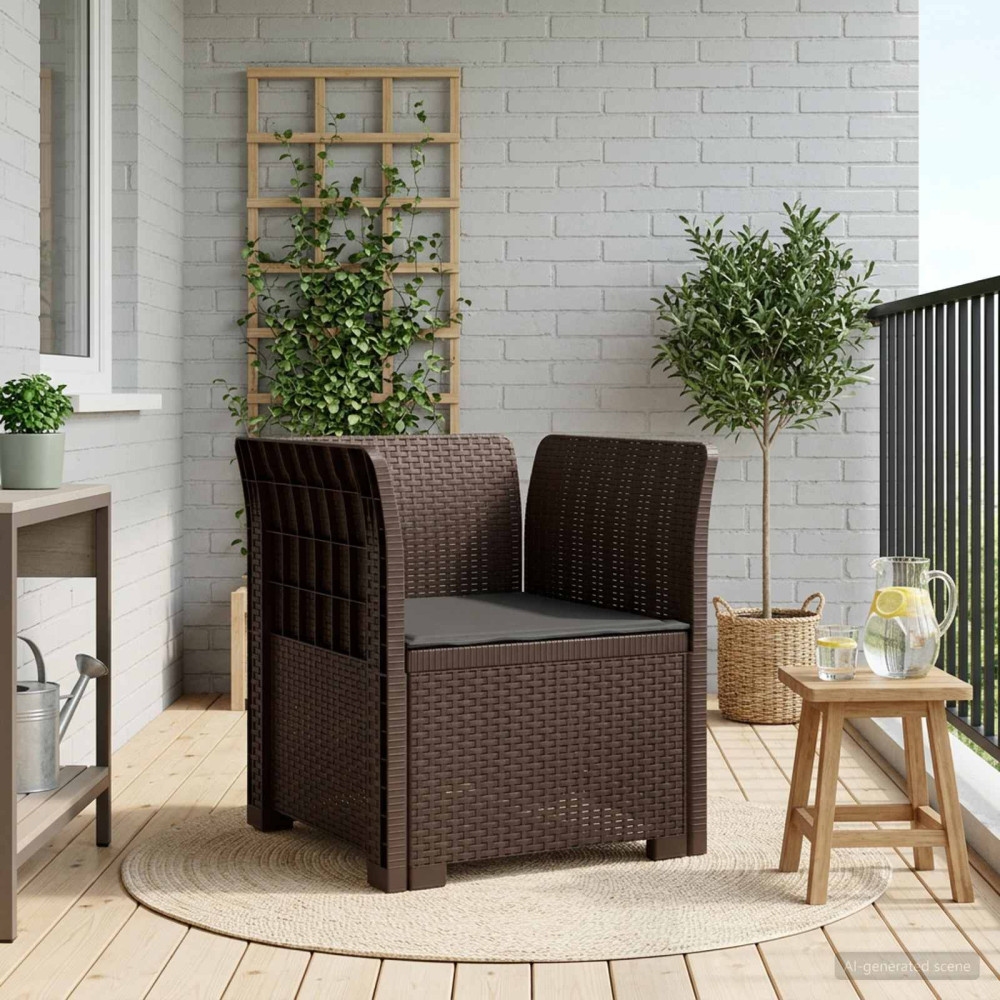 Produktbild för 1-sits fåtölj med kudde i rottlook PP Brun