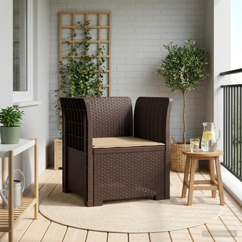 Produktbild för 1-sits fåtölj med kudde i rottlook PP Brun