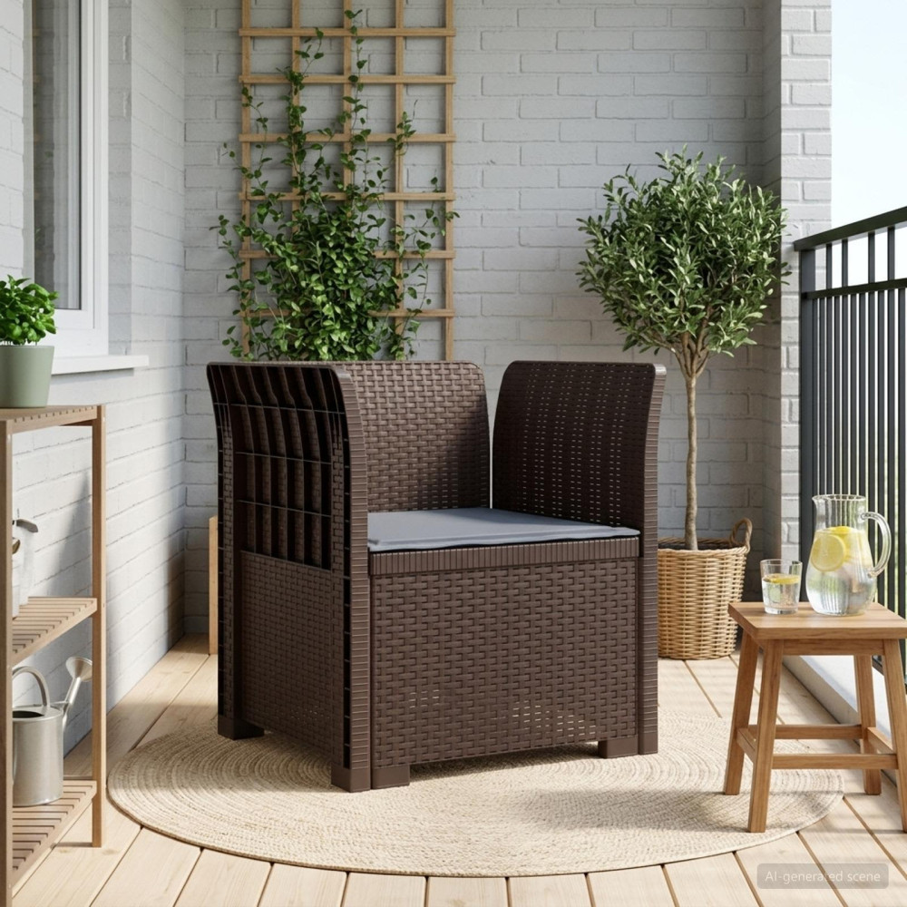 Produktbild för 1-sits fåtölj med kudde i rottlook PP Brun