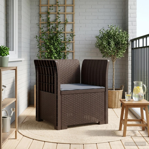 vidaXL 1-sits fåtölj med kudde i rottlook PP Brun