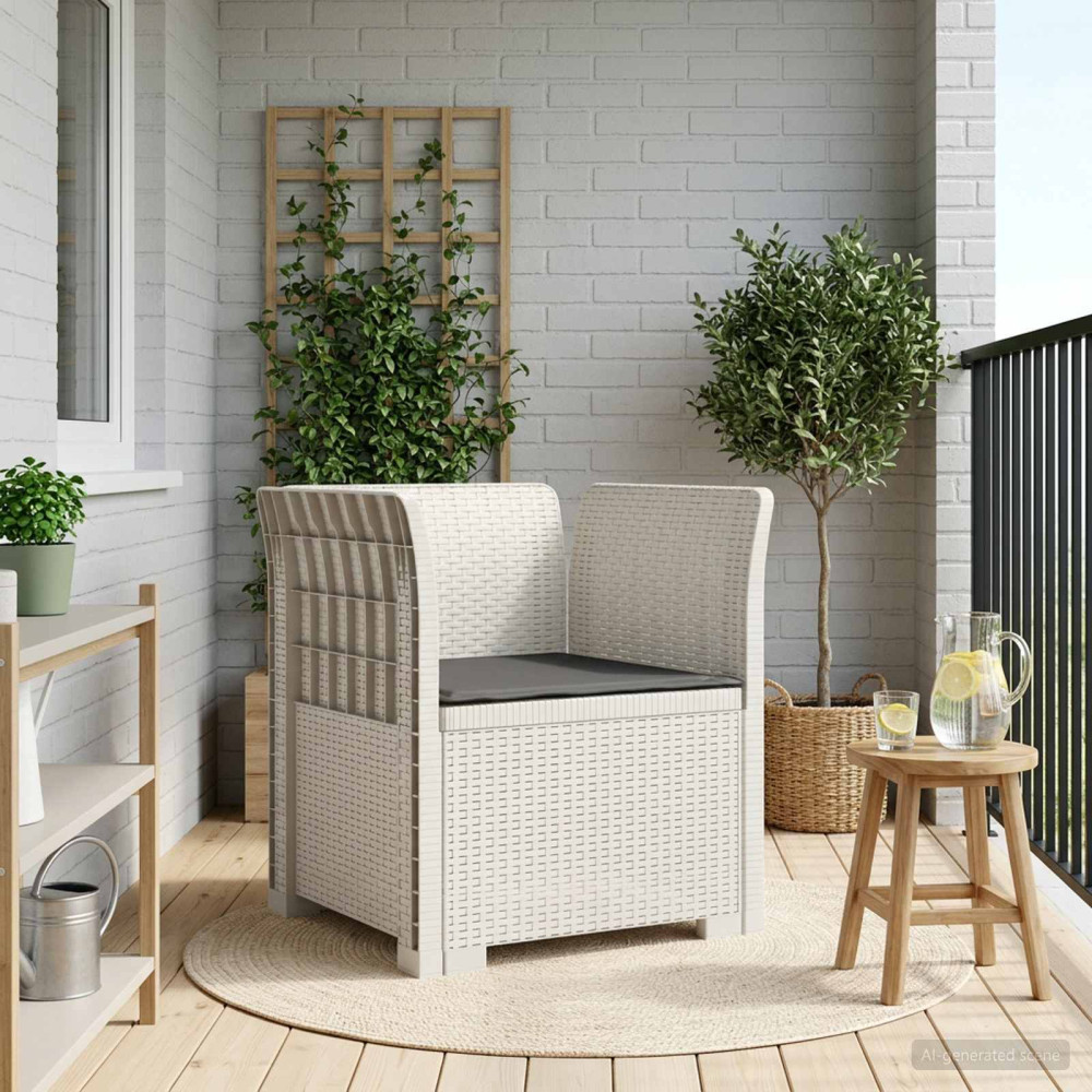 Produktbild för 1-sits fåtölj med kudde i rottlook PP Vit
