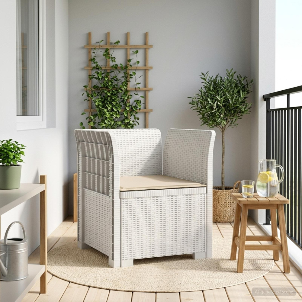 Produktbild för 1-sits fåtölj med kudde i rottlook PP Vit
