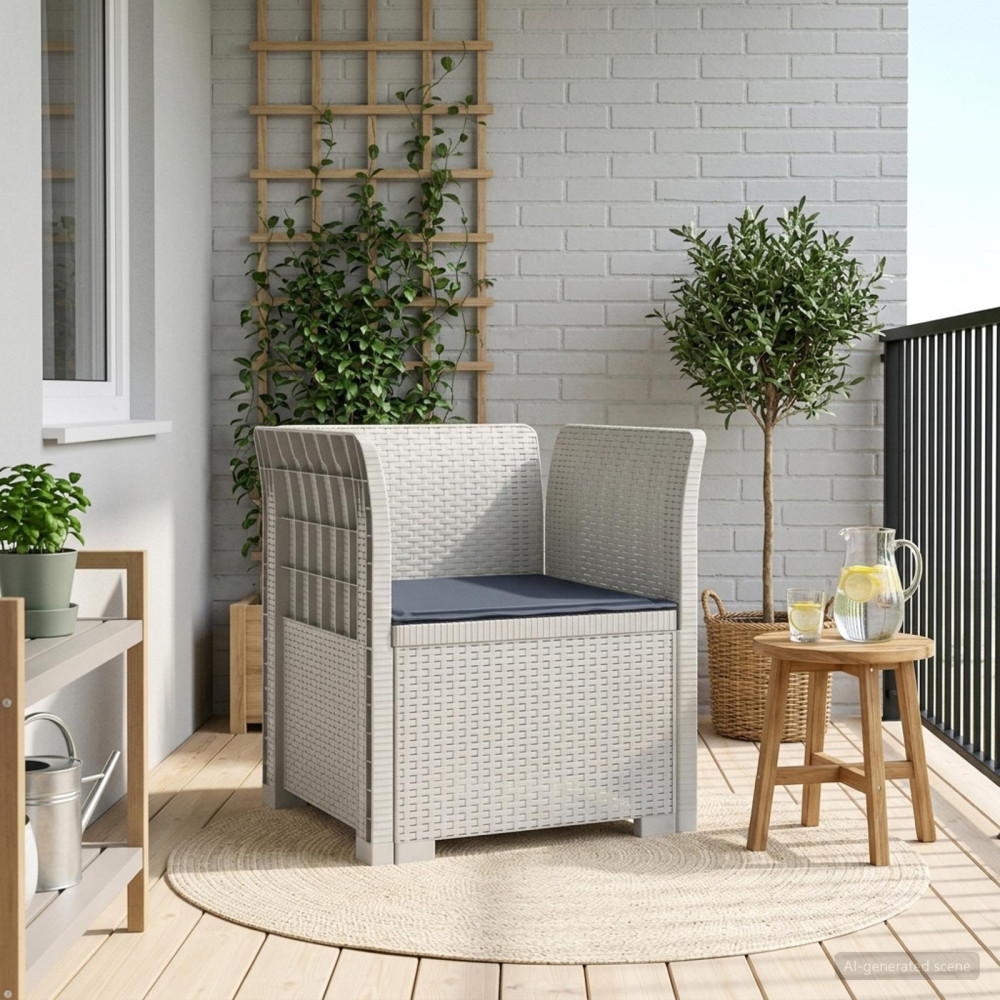 Produktbild för 1-sits fåtölj med kudde i rottlook PP Vit