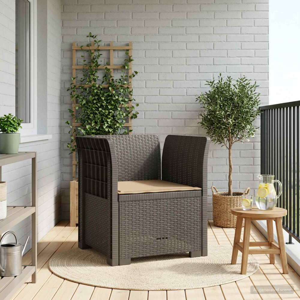 Produktbild för 1-sits fåtölj med kudde i rottlook PP Ljusgrå