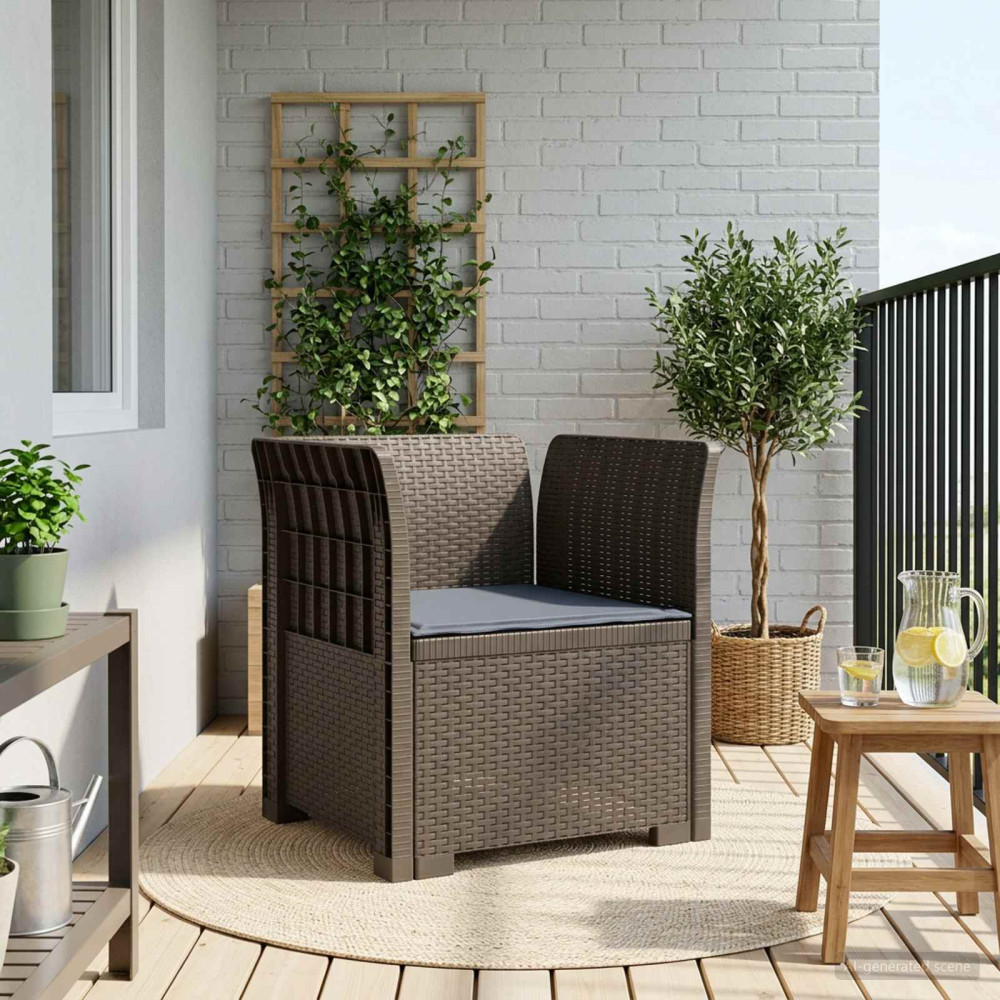 Produktbild för 1-sits fåtölj med kudde i rottlook PP Ljusgrå