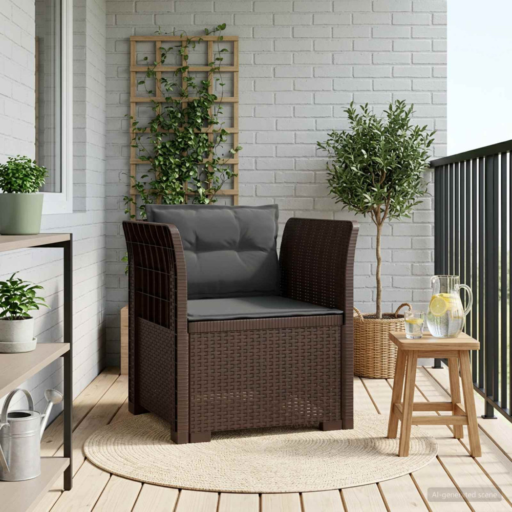 Produktbild för 1-sits fåtölj med kuddar i rottlook PP Brun