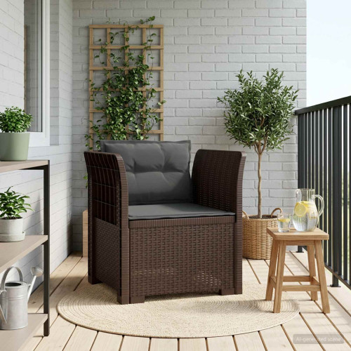 vidaXL 1-sits fåtölj med kuddar i rottlook PP Brun