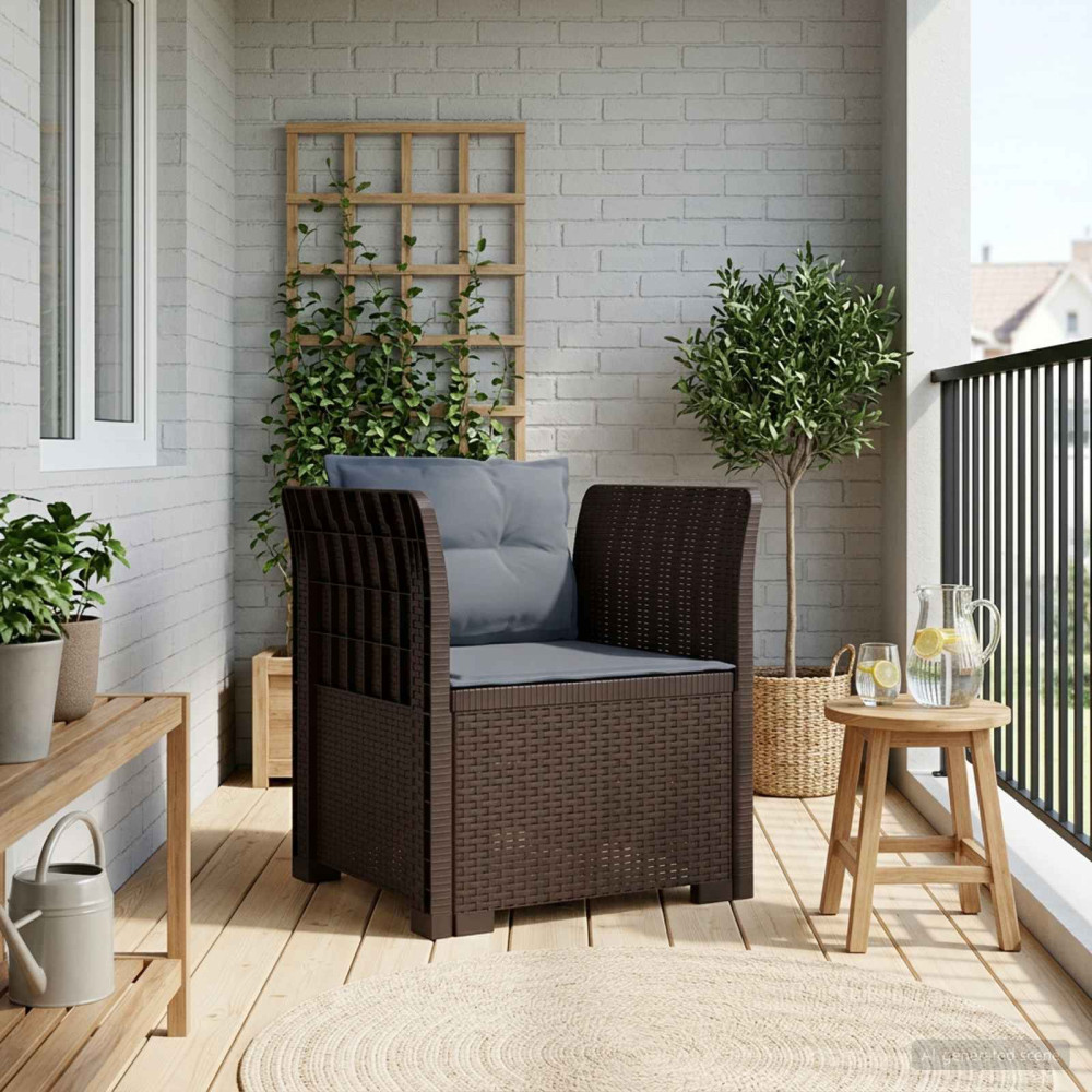Produktbild för 1-sits fåtölj med kuddar i rottlook PP Brun